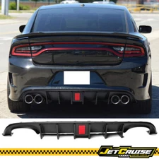 Fit 15-23 Dodge Charger V4 Quad Exhaust Rear Bumper Lip W/ LED Light Matte Black