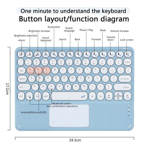 For Android iOS Windows Tablet Wireless Bluetooth Keyboard With Touchpad Mouse - Picture 7 of 56