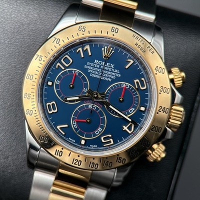 Rolex Daytona 116523 Two-Tone Blue Arabic Dial Gold Bezel -RSC Serviced in 2025