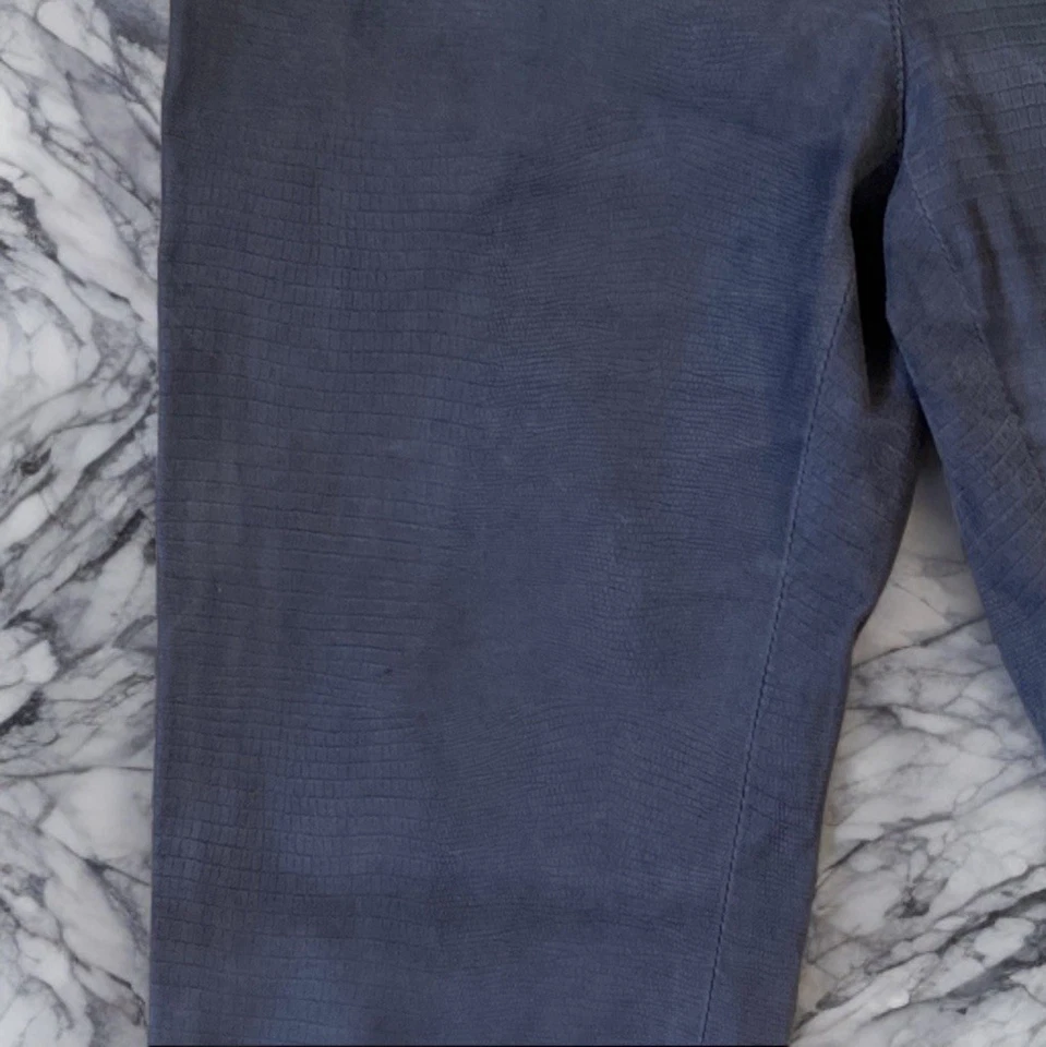 Pantalones DROME Azul Gris 100% Cuero Para Mujer Talla L Hecho en Italia Textura Gator Foto 2 de 4