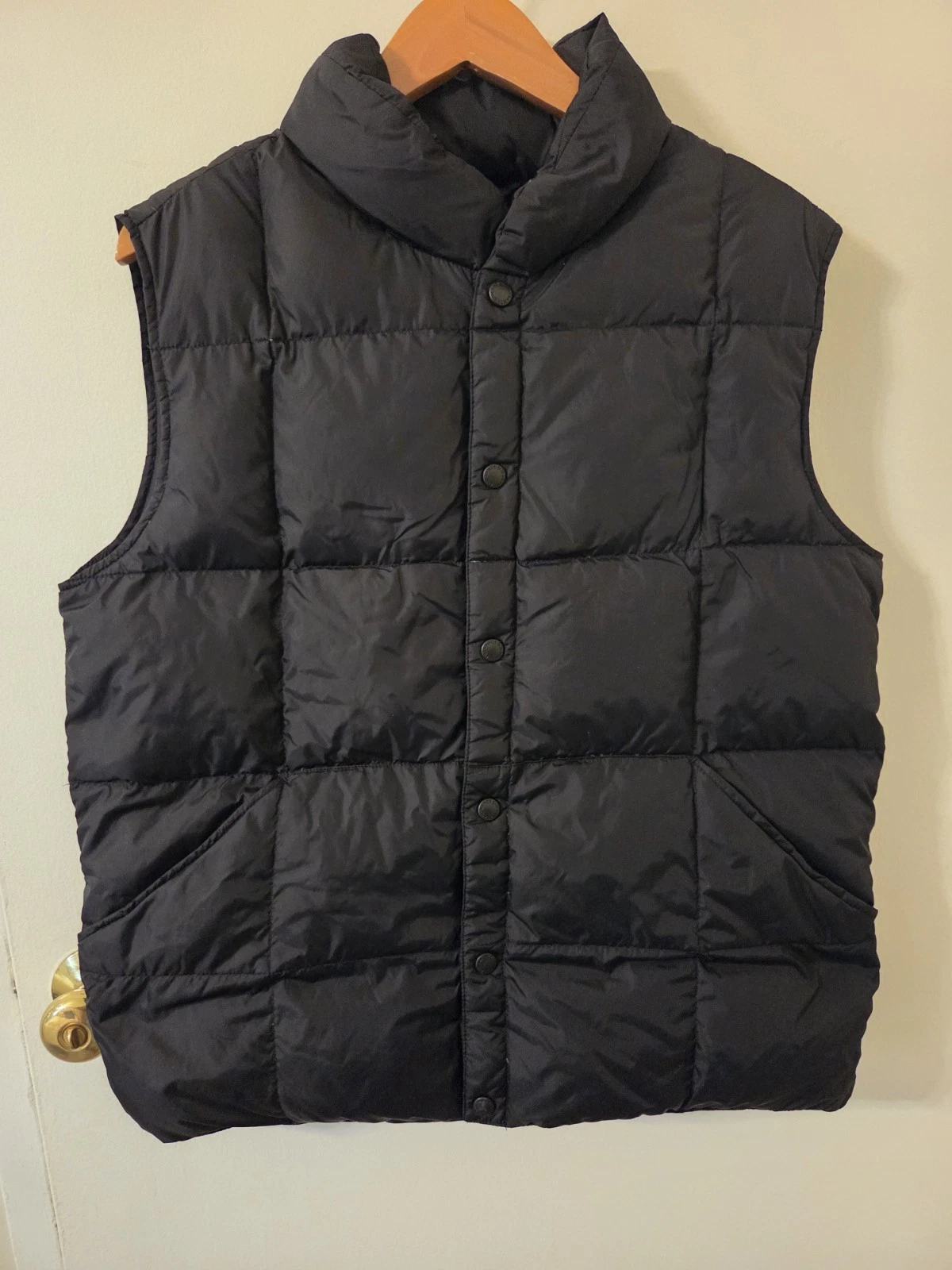 Lands End Down Feather Puffer Vest Mens M 38-40 Black Snap Button