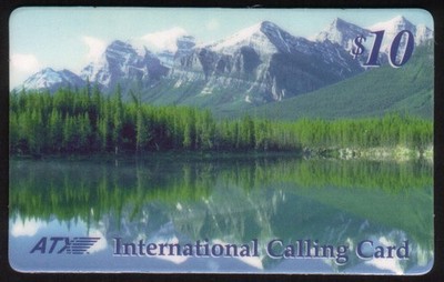 $10. Scenic View Across Water of Forest, Lake & Snow Capped Mountains Phone Card