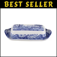 Durable 8'' Blue Italian Butter Keeper with Lid - Dishwasher and Microwave Safe