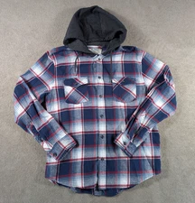 Urban Pipeline Flannel Shacket Mens Large Multicolor Plaid Hooded Cotton Outdoor