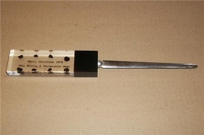 1975 MERRY CHRISTMAS OHIO MINING RECLAMATION ASSN LETTER OPENER w LUMPS of COAL