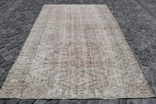 Oriental Area Rug 5.8x9.2, Brown Gray Faded Distressed Medallion