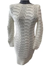 Bilingual Clothing Co Chunky Knit Open Cream Sweater Dress-size M-bodycon