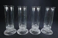 4 Clear Glass Hurricane Shade 2-Pc Candle Holders Fluted Ribbed Base 9 3/4" Tall
