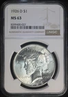 1926 D Peace Silver Dollar NGC MS63 Choice BU Better Date