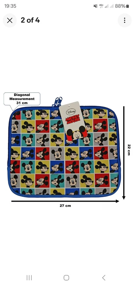 Disney Mickey Mouse Tablet case iPad Sleeve Cover Book Notepad Padded Protection - Image 2 of 2