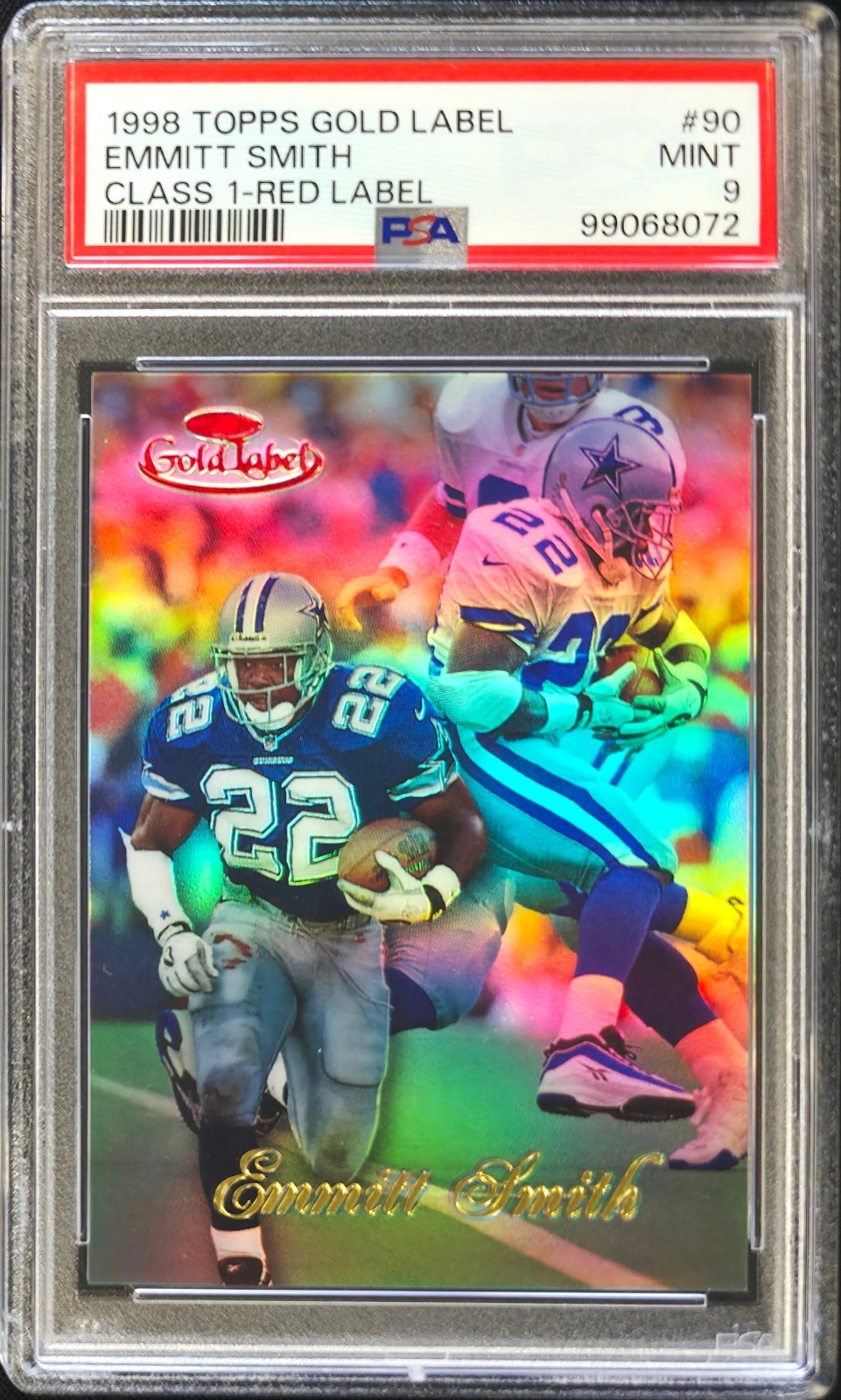 1998 TOPPS GOLD LABEL #90 EMMITT SMITH COWBOYS HoF CLASS 1 RED LABEL PSA 9 #/100