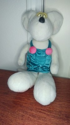 VTG 90s Diddl Mouse Thomas Goletz Depesche 10'' Stuffed Plush Toy Blue Overalls