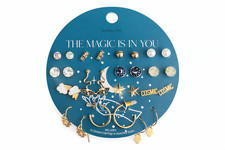 Celestial Cosmic Earrings Set Moon Star Gold Nickel Free - 16 Pairs ball, pearl