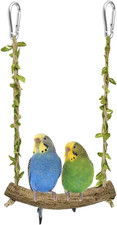 Natural Wood Bird Swing Perch with Decorative Leaves - 7.1" Durable Bird Stand P