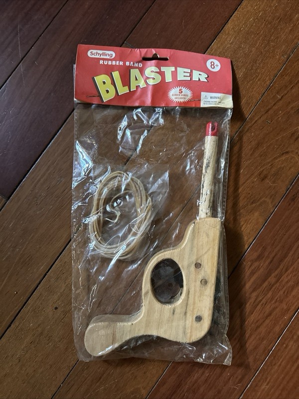Vintage Rubber Band BLASTER Shooter Wooden Toy Gun Shooting Wood Cowboy SEALED