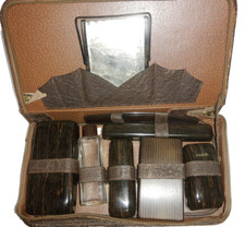 VTG Duo-Kit Men's Travel Kit Toiletries 9 Piece Top Grain Leather ca 1950's 6x12
