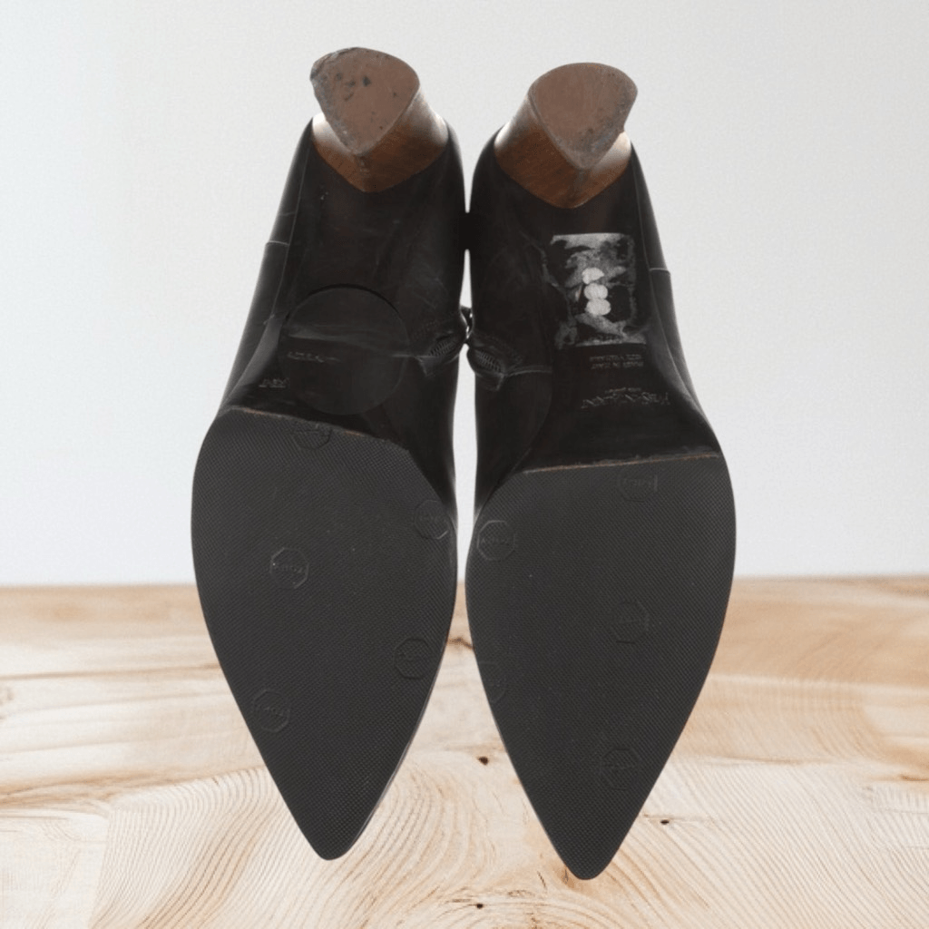 SAINT LAURENT Autentici stivaletti YSL neri a punta con tacco in legno