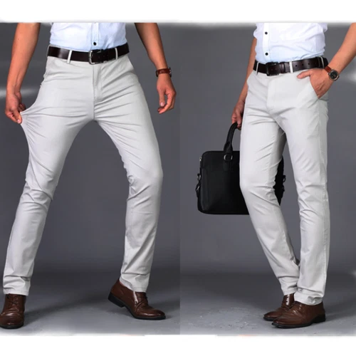Chino Slim Fit Mens Straight Leg Casual Stretch Dress Skinny Pants Size 30-40 - Picture 11 of 25