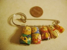 Collectible TEENY TINY Small NESTING DOLL set on Large Saftey Pin Hand Painted!