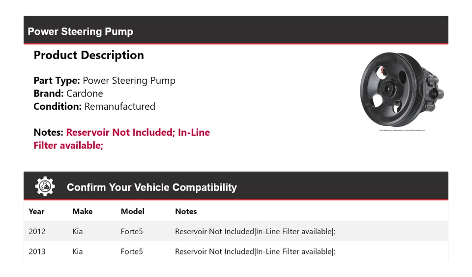 Bomba de dirección asistida Cardone para Kia Forte5 2012-2013 Foto 2 de 4