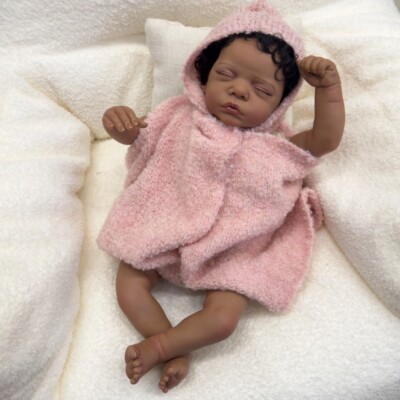 18in Romy Reborn Baby Doll Cuddly Toddler African Girl Rooted Hair Dark 3D Skin
