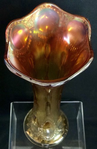 Antico vaso in vetro imperiale iridescente calendula con perline occhio di toro carnevale 10" - Foto 5 di 10