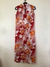 Paradise Hawaii Long Cheongsam Hawaiian Floral 1960  s Dress Made in Hawaii M 