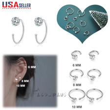 Zirconia 999 Sterling Silver Earrings CZ Hoop Women Elegant Stud Jewelry 6 8 10M
