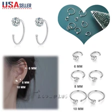 Zirconia 999 Sterling Silver Earrings CZ Hoop Women Elegant Stud Jewelry 6 8 10M