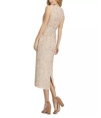 NEW MAC DUGGAL Beige SEQUIN Embellished SLEEVELESS Sheath MIDI Cocktail  DRESS 4 | eBay UK
