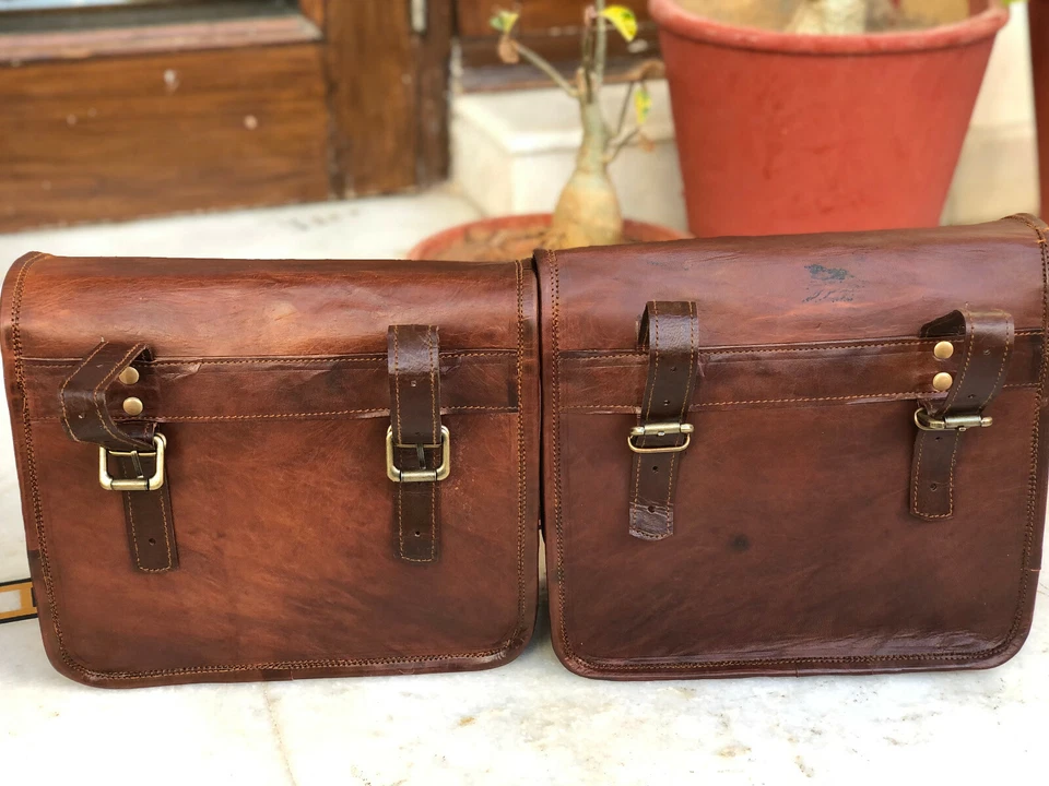 Moto Côté Sacoches Selle Sac Sacoches 1 Paire Pochette Cuir Vintage Look - Photo 3/4