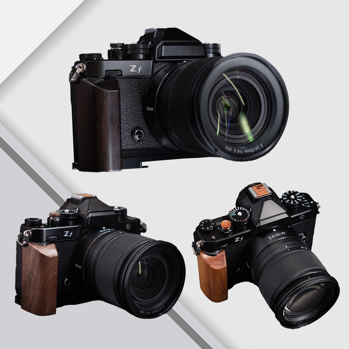 Wood L Hand Grip Holder+Shoe Cap For Nikon ZF zf Camera Aluminum