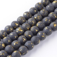 50 Graffiti Glass Beads 6mm Black Gold Bulk Jewelry Supplies Speckled