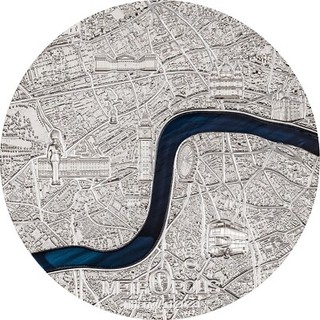 LONDON Tiffany Art Metropolis 3 Oz Silver Coin $20 Palau 2023