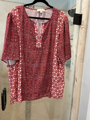 Weekend Suzanne Betro Women Red Short Sleeve Top 3X Plus Flutter New