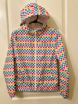 Girls VANS Kastle Rainbow Checkered Mesh Hooded Full Zip Windbreaker Size Large