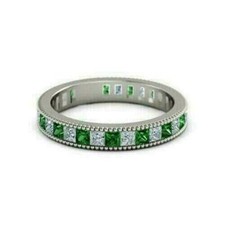 1Ct Princess Cut Green Emerald Diamond Eternity Wedding Band 14k White Gold Over
