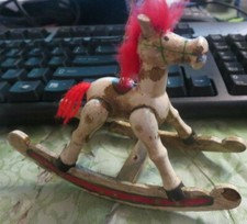 1981 wooden Rocking Horse Christmas Ornament Red Hair