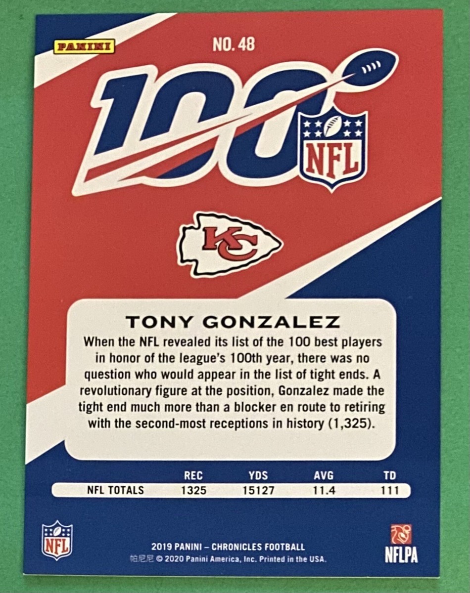 TONYページ 2019 Panini Chronicles - NFL 100 Tony Gonzalez #48 Purple /49 for
