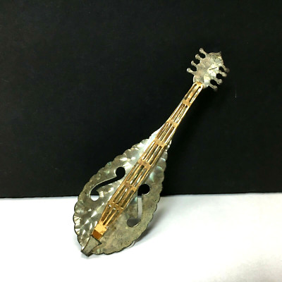 Vintage Latin MANDOLIN GUITAR Brooch Pin Two Tone Gold Silver Stringed L16e