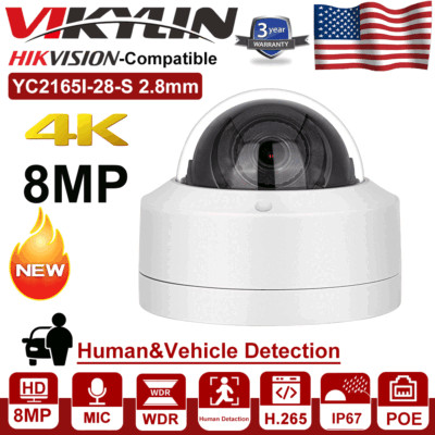 Hikvision Compatible 4K 8MP IP Camera IR MIC POE Security Human Vehicle Detect