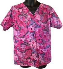 Medical Scrub Top Women s Sz Medium Nurse Hot Pink Floral Pullover w pockets