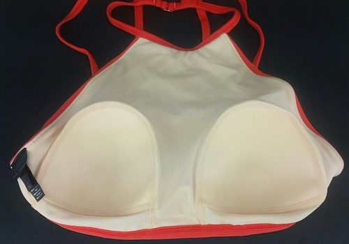 La Hearts Bikini Oberteil - gerippt hochgeschlossen - grün / koralle L XL - Bild 8 von 9