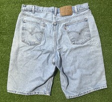 Vintage Levi's 550 Orange Tab Denim Shorts Relaxed Distress Made In USA Mens 36