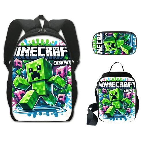 Kids Creeper Game Backpack Set, Insulated Lunch Bag, Pencil Case, School Use