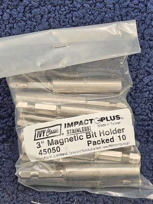 (QTY 10) IVY Classic 45050 Impact Plus 3'' Stainless Magnetic Bit Holder