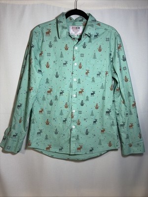 Arvil Hill Men s Medium Green Christmas Button Shirt Crosstitch Design Holiday