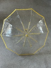Vintage Full Size Rain Umbrella Clear Vinyl MOD 70's Yellow Flowers CUTE 