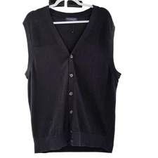 Roundtree & Yorke Black 100% Cotton Button-Up V-Neck Sweater Vest Men's Large 