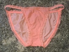 VS Vintage Ruffled Shimmer Trim String bikini NEW size Large Neon Peach